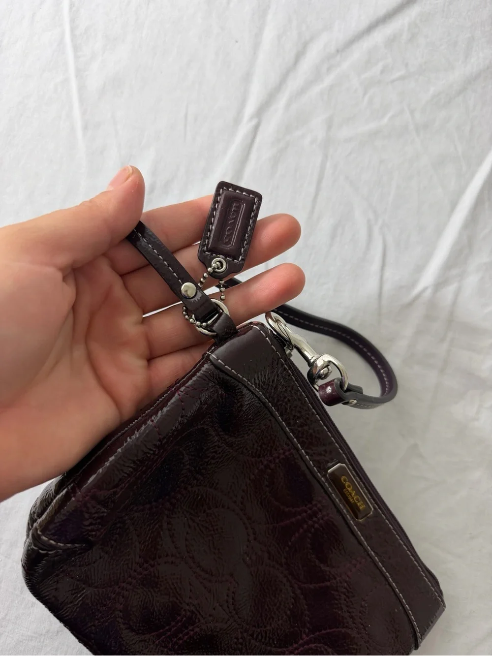 Coach Deep Wine Leather Wristlet Clutch